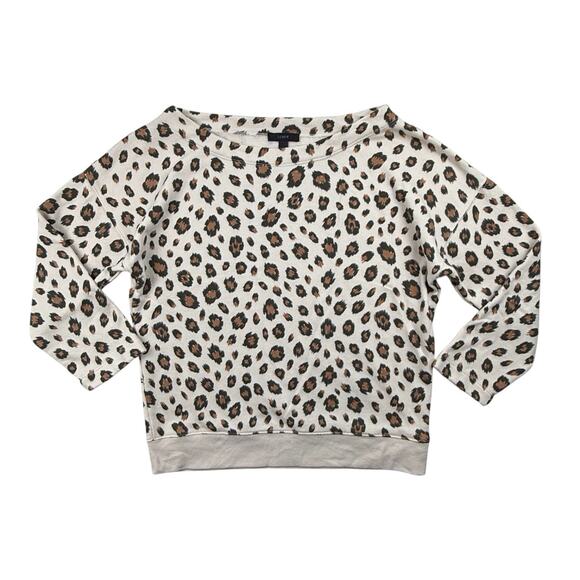 J. Crew Sweaters - J.Crew Sweatshirt Leopard Print Cream Brown 3/4 Sleeve Boat Neck Women’s Medium